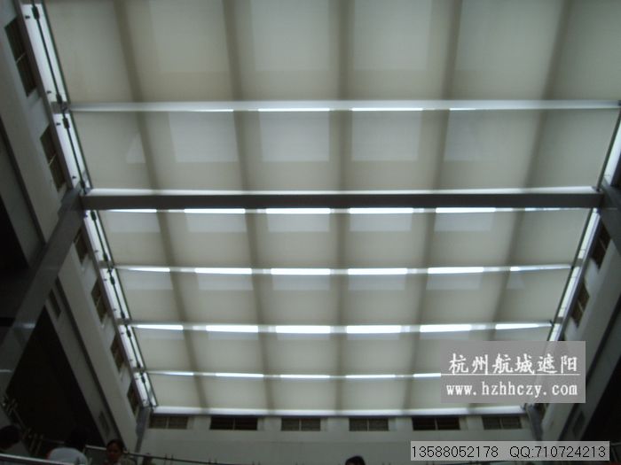 卷軸式天棚簾 FTS采光頂遮陽簾,陽光房電動窗簾,伸縮遮陽篷,電動天棚簾,戶外遮陽蓬,辦公室窗簾--杭州航城遮陽
